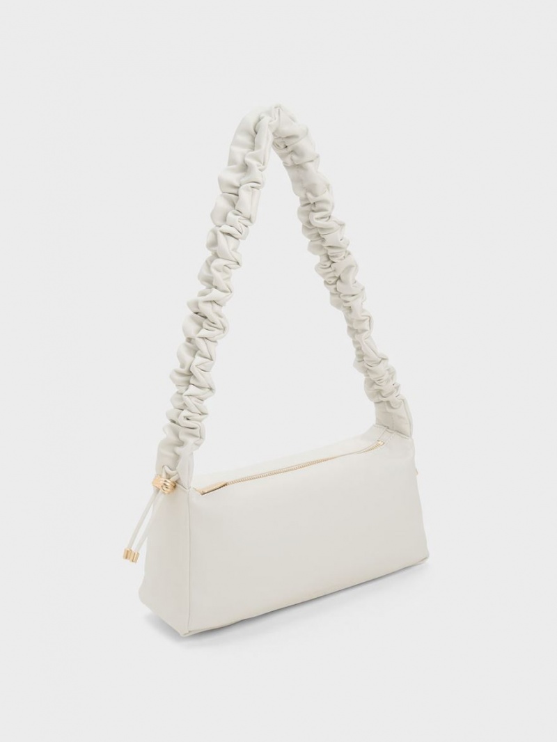 Charles And Keith Cosette Ruched Handbag White | PHILIPPINES F978