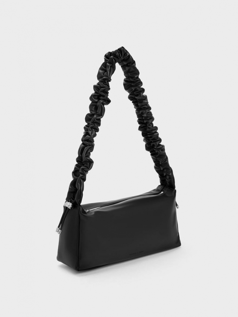 Charles And Keith Cosette Ruched Handbag Black | PHILIPPINES Y053