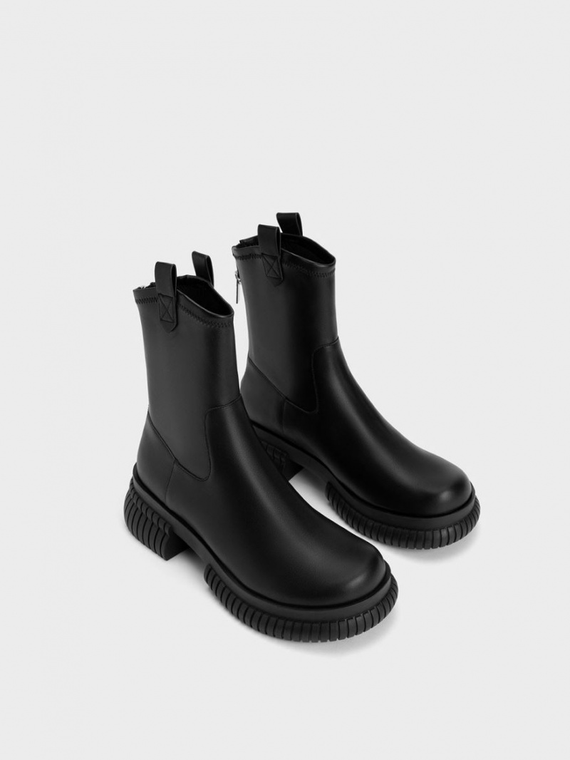 Charles And Keith Cowboy Platform Ankle Boots Black | PHILIPPINES F517