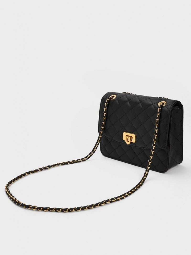 Charles And Keith Cressida Quilted Chain Strap Shoulder Bags Black | PHILIPPINES Z928