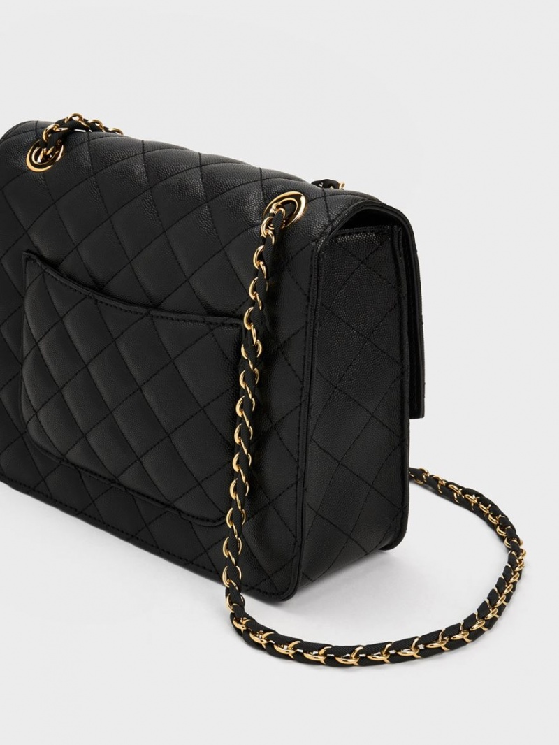 Charles And Keith Cressida Quilted Chain Strap Shoulder Bags Black | PHILIPPINES Z928