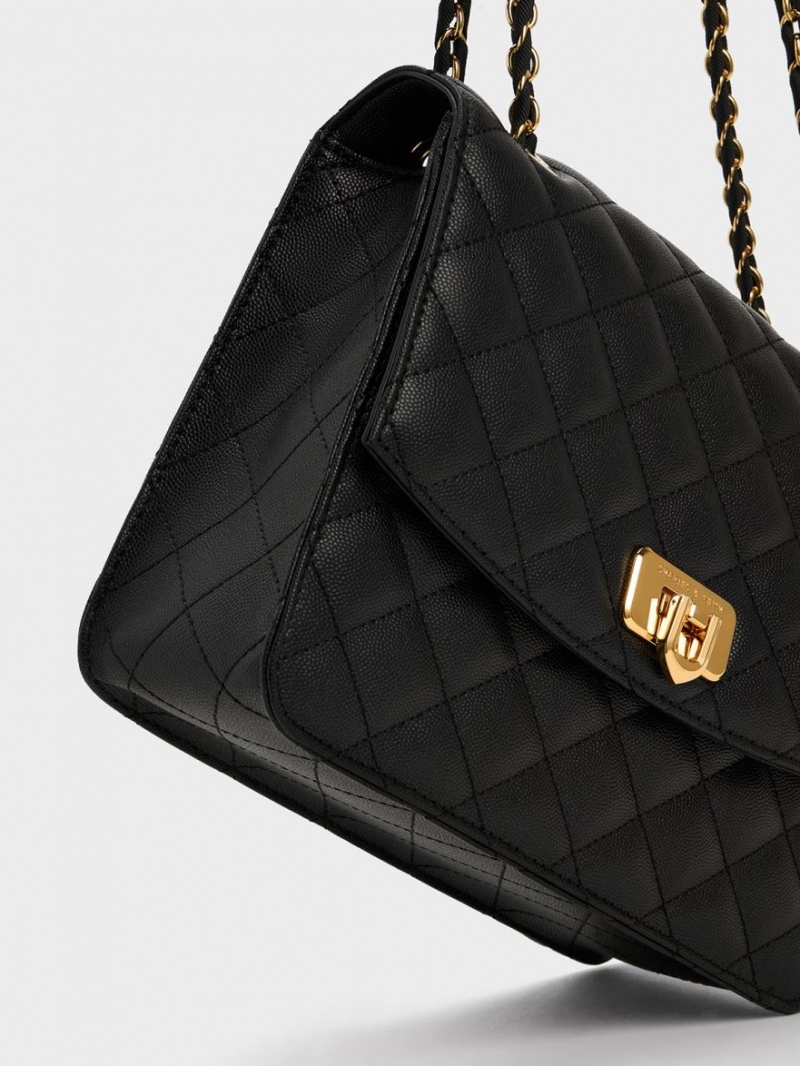 Charles And Keith Cressida Quilted Chain Strap Shoulder Bags Black | PHILIPPINES Z928