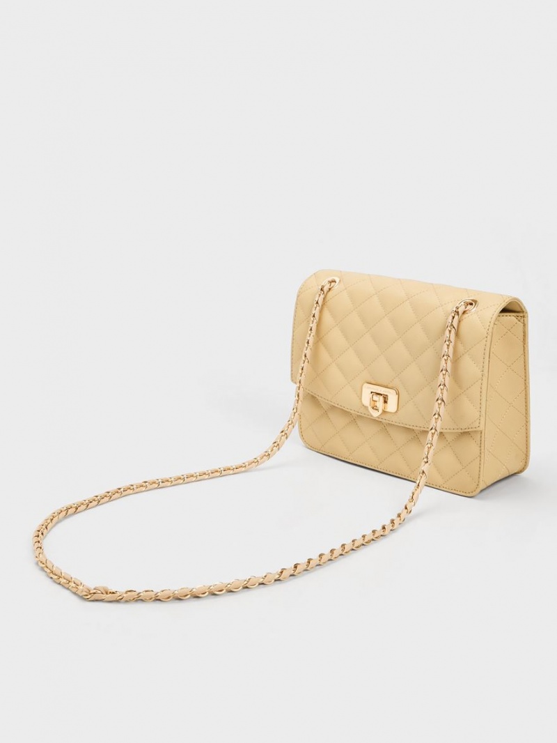 Charles And Keith Cressida Quilted Chain Strap Shoulder Bags Beige | PHILIPPINES C946