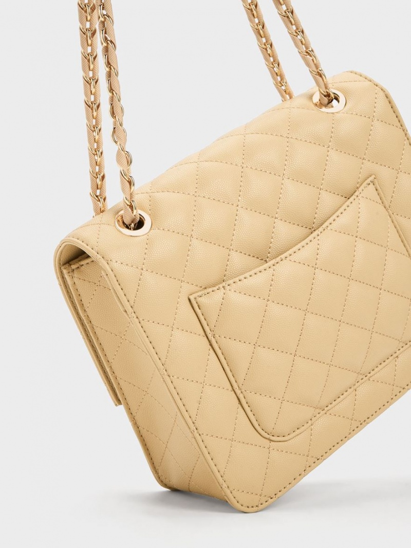 Charles And Keith Cressida Quilted Chain Strap Shoulder Bags Beige | PHILIPPINES C946