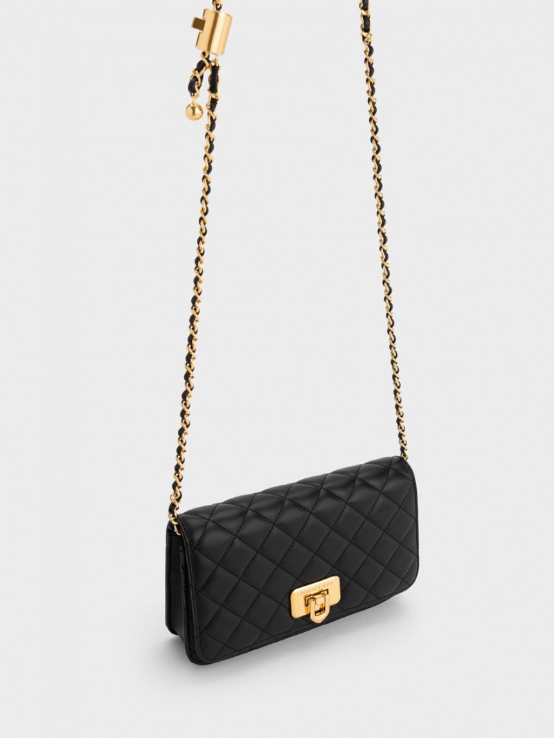 Charles And Keith Cressida Quilted Push-Lock Clutch Bag Black | PHILIPPINES O758