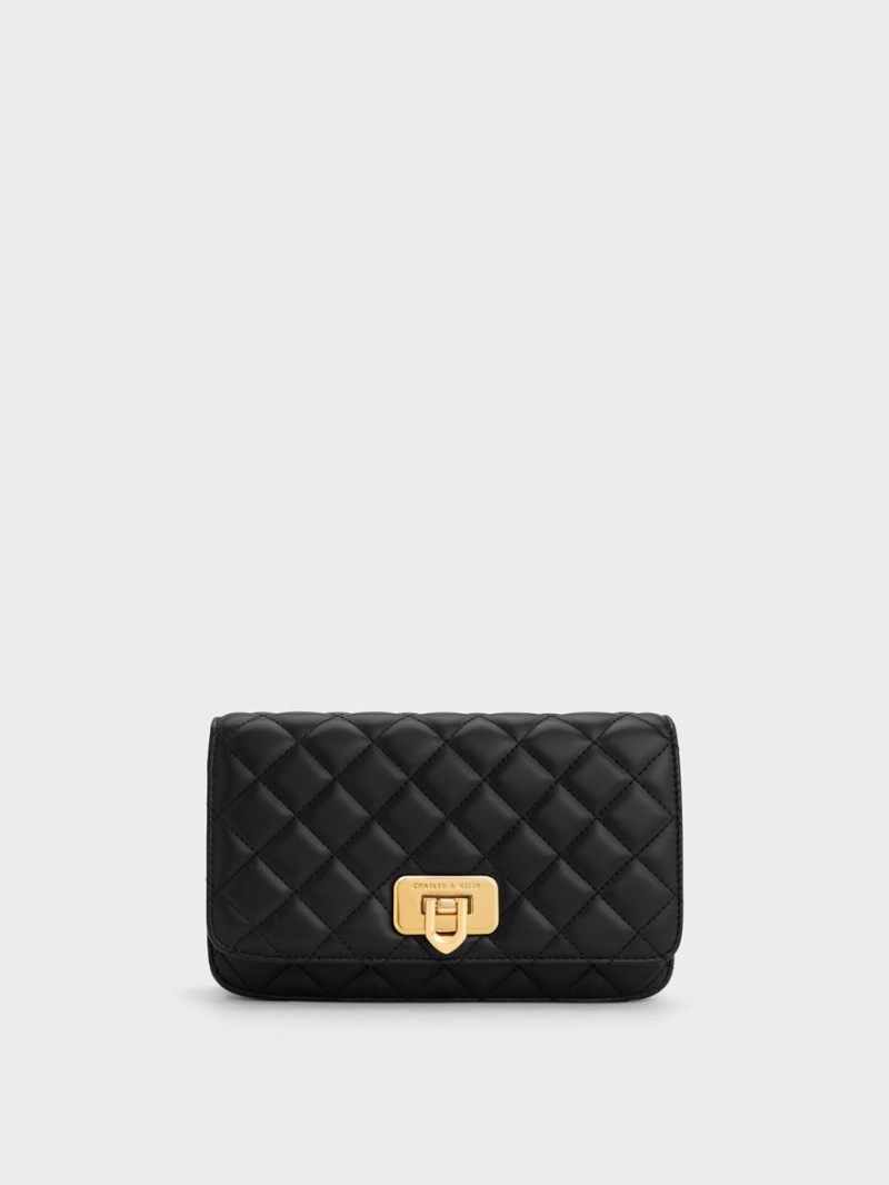 Charles And Keith Cressida Quilted Push-Lock Clutch Bag Black | PHILIPPINES O758