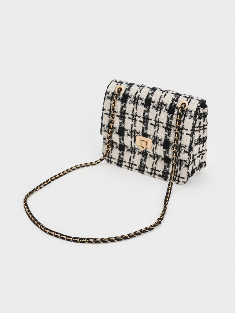 Charles And Keith Cressida Tweed Chain Strap Shoulder Bags Multicolor | PHILIPPINES D036