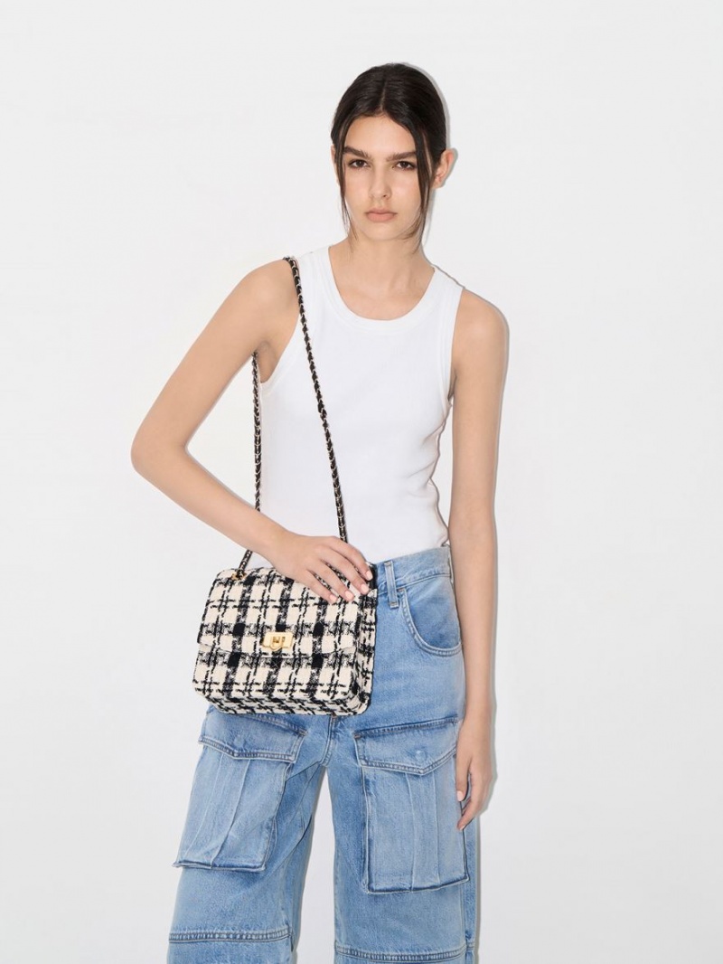 Charles And Keith Cressida Tweed Chain Strap Shoulder Bags Multicolor | PHILIPPINES D036