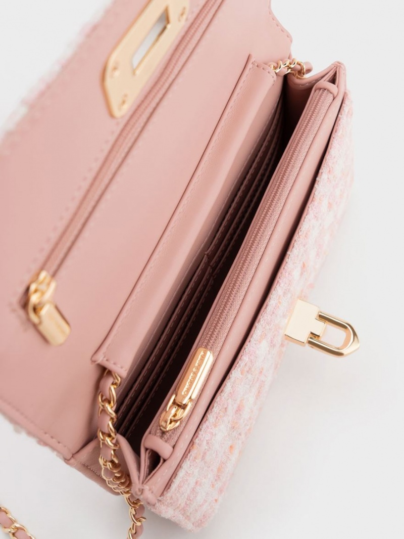 Charles And Keith Cressida Tweed Push-Lock Clutch Bag Pink | PHILIPPINES N176