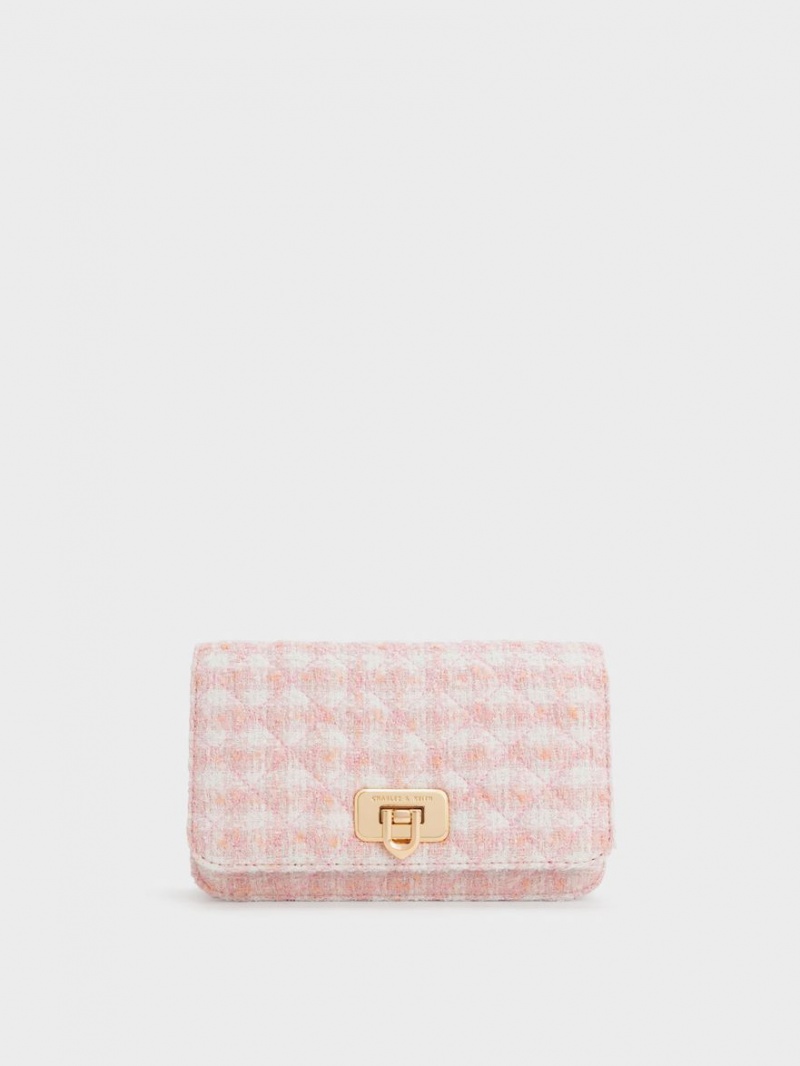 Charles And Keith Cressida Tweed Push-Lock Clutch Bag Pink | PHILIPPINES N176