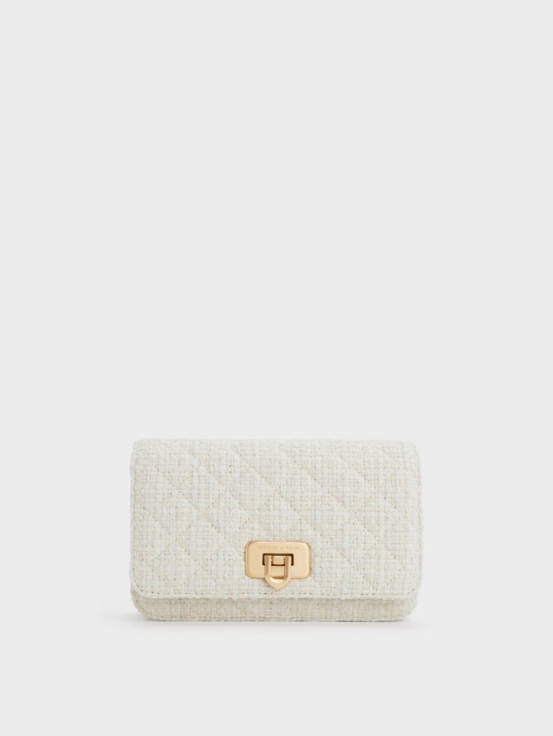 Charles And Keith Cressida Tweed Push-Lock Clutch Bag White | PHILIPPINES L427