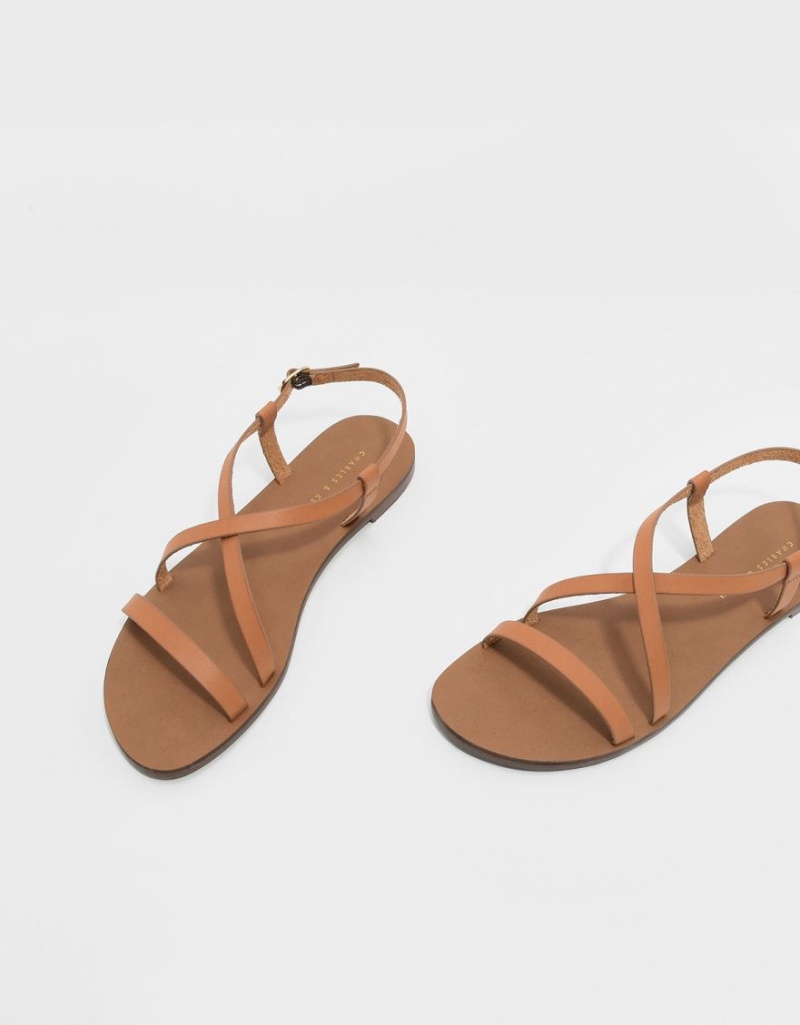 Charles And Keith Criss Cross Flat Sandals Brown | PHILIPPINES R356