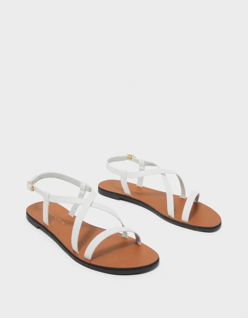 Charles And Keith Criss Cross Flat Sandals White | PHILIPPINES Q690