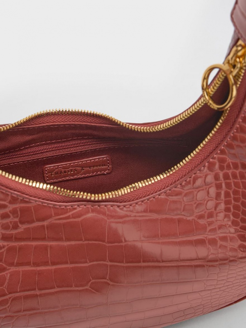 Charles And Keith Croc-Embossed Crescent Hobo Bag Brown | PHILIPPINES P863