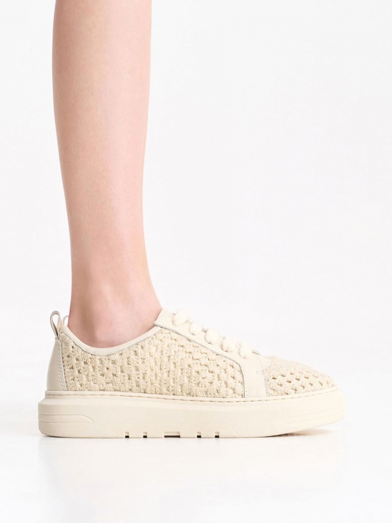 Charles And Keith Crochet & Leather Sneakers Beige | PHILIPPINES F126