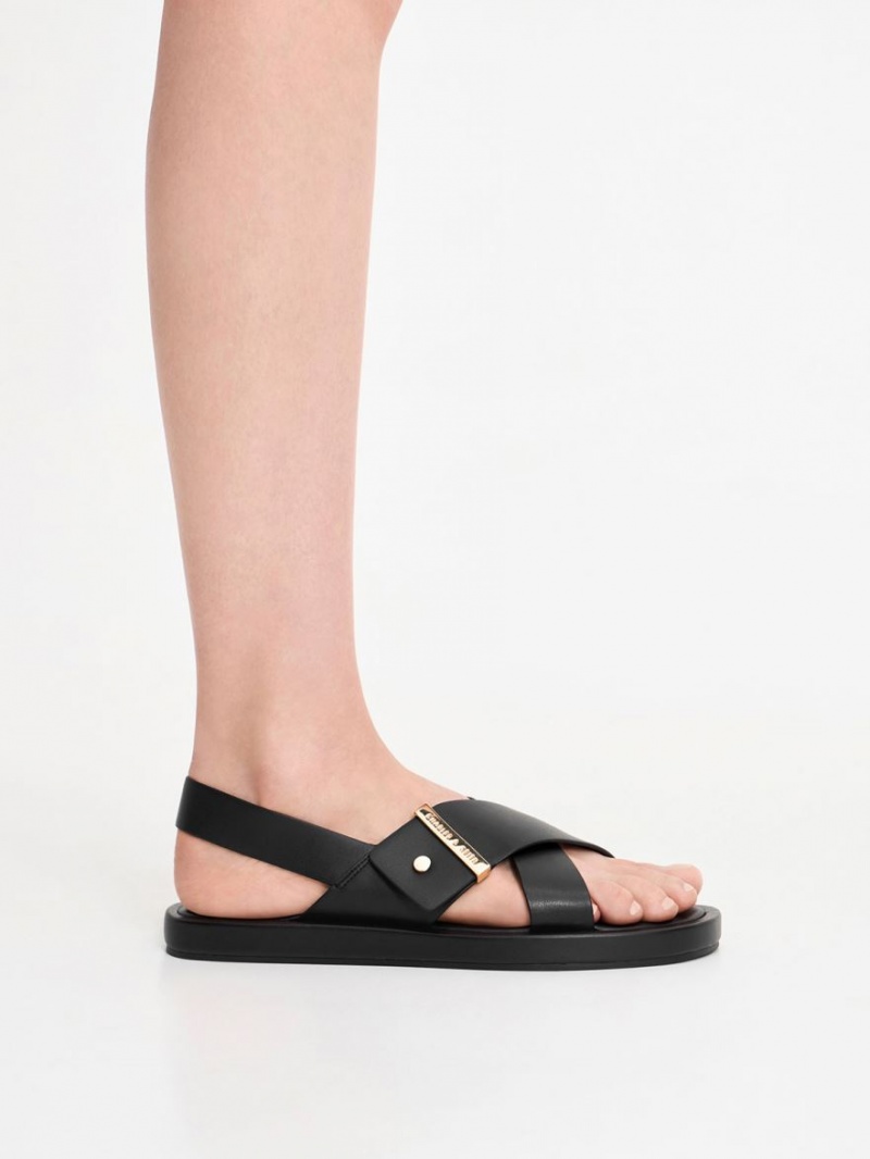 Charles And Keith Crossover Back Strap Sandals Black | PHILIPPINES J352