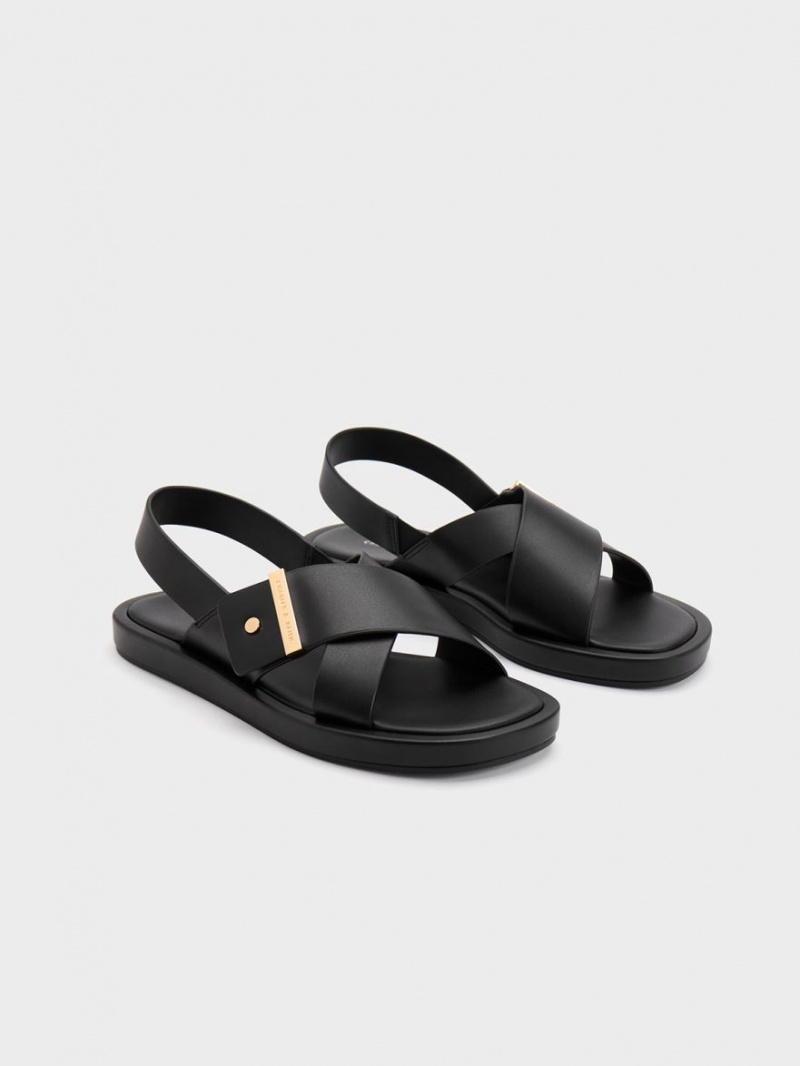 Charles And Keith Crossover Back Strap Sandals Black | PHILIPPINES J352