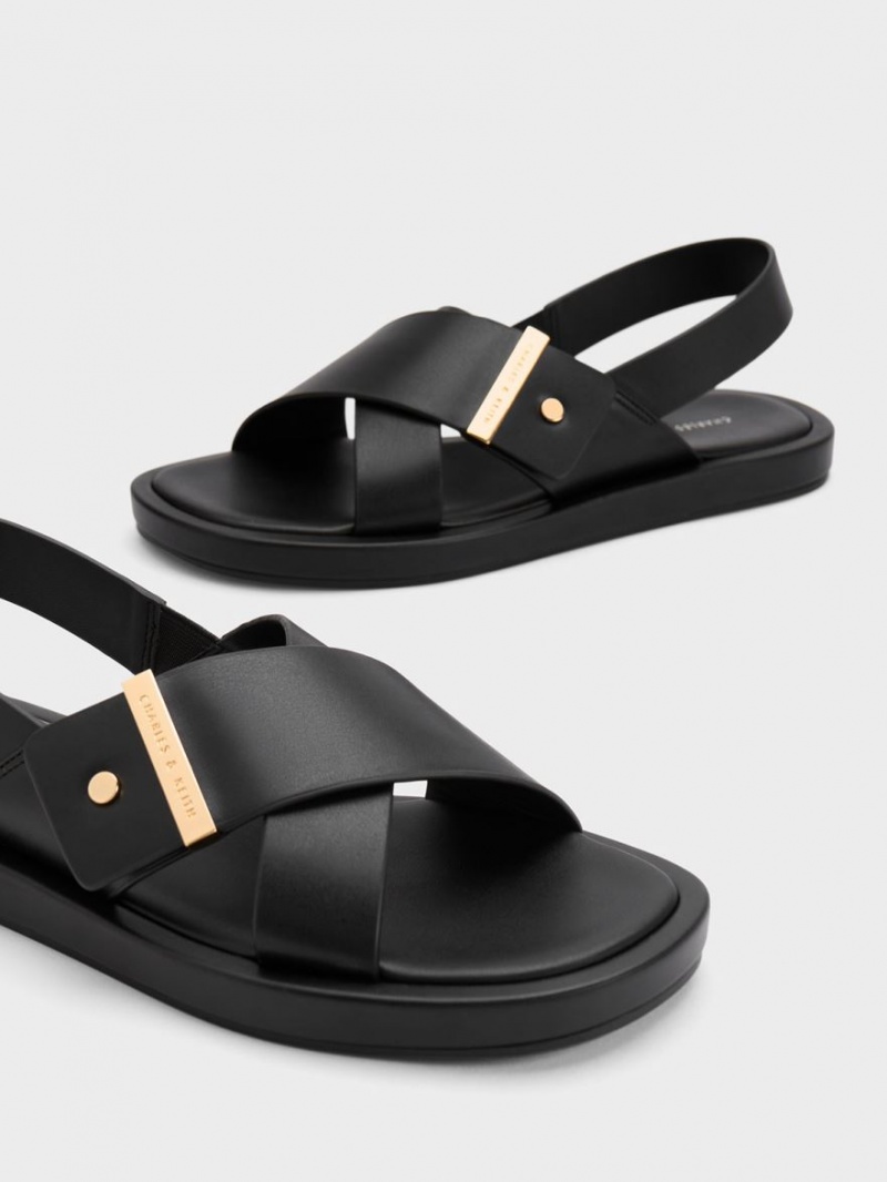 Charles And Keith Crossover Back Strap Sandals Black | PHILIPPINES J352