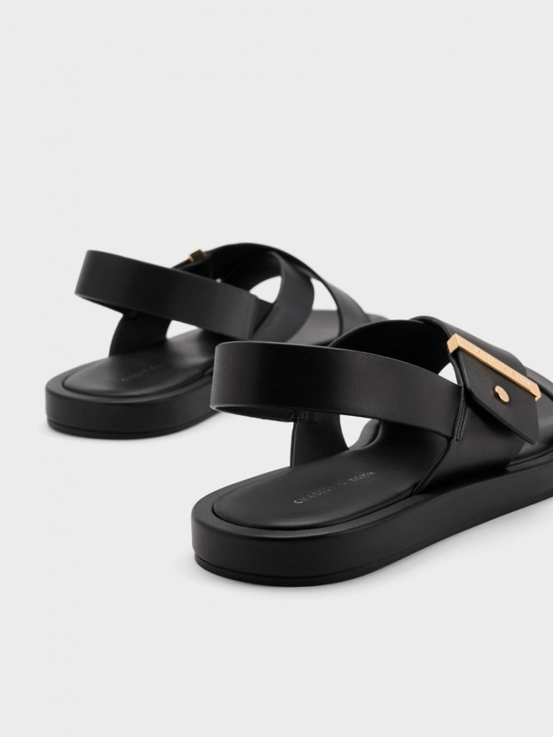 Charles And Keith Crossover Back Strap Sandals Black | PHILIPPINES J352