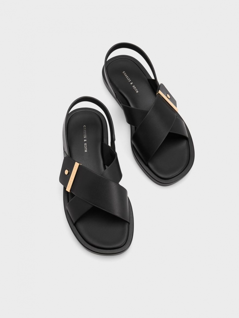 Charles And Keith Crossover Back Strap Sandals Black | PHILIPPINES J352