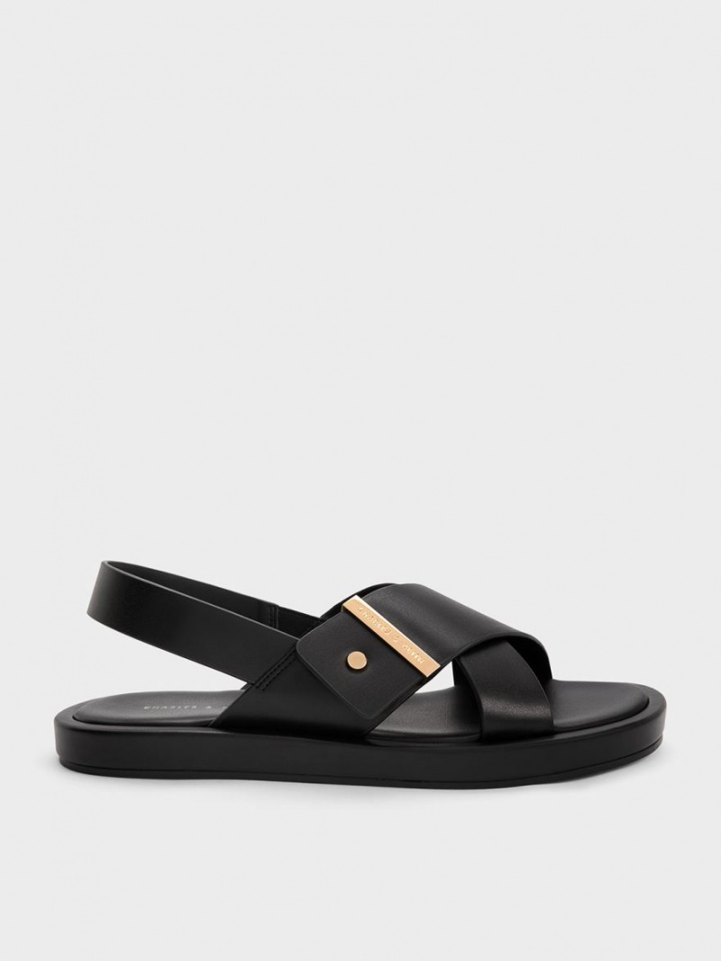 Charles And Keith Crossover Back Strap Sandals Black | PHILIPPINES J352