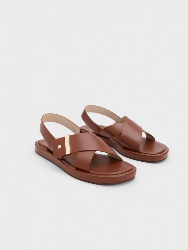 Charles And Keith Crossover Back Strap Sandals Brown | PHILIPPINES U179