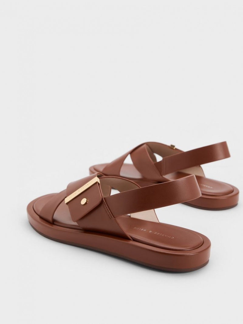 Charles And Keith Crossover Back Strap Sandals Brown | PHILIPPINES U179