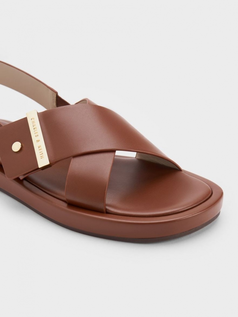 Charles And Keith Crossover Back Strap Sandals Brown | PHILIPPINES U179