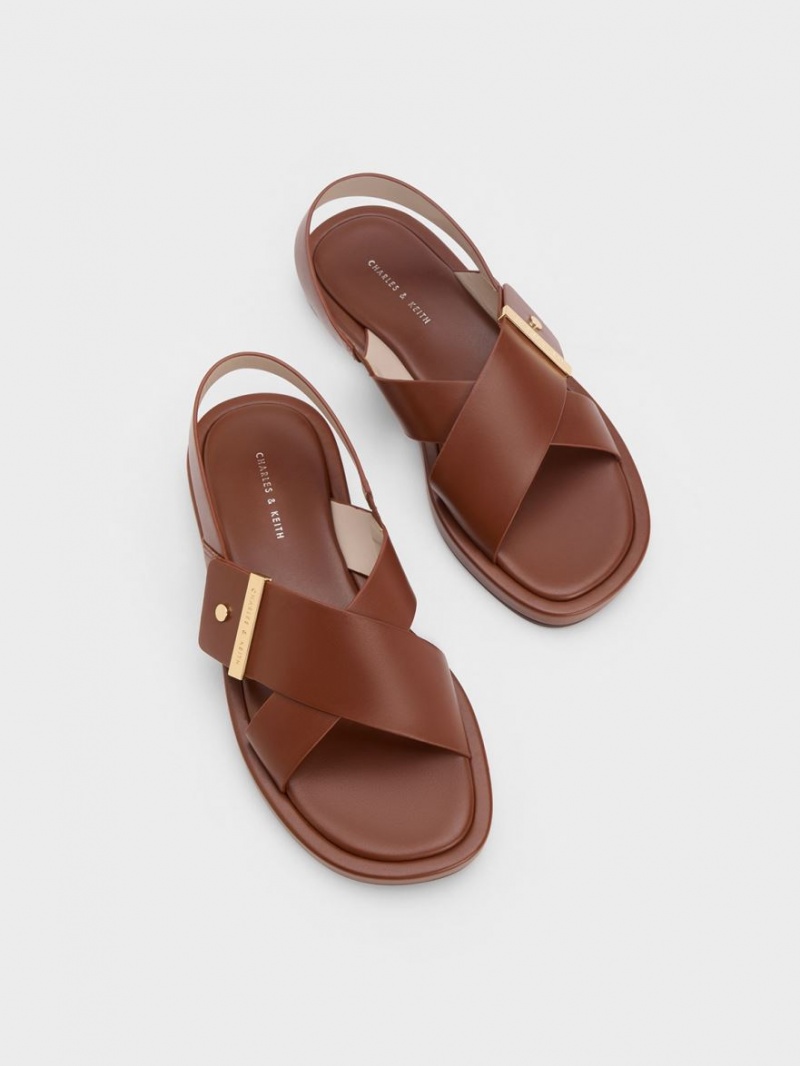 Charles And Keith Crossover Back Strap Sandals Brown | PHILIPPINES U179