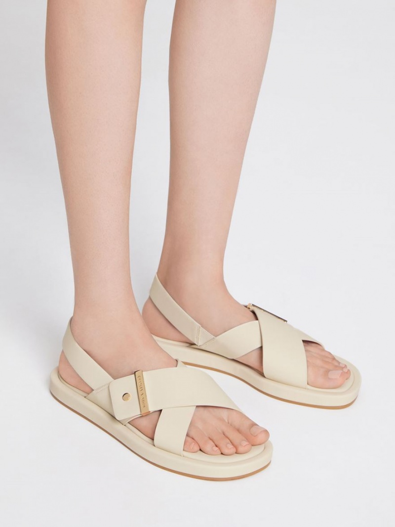 Charles And Keith Crossover Back Strap Sandals Cream | PHILIPPINES J394