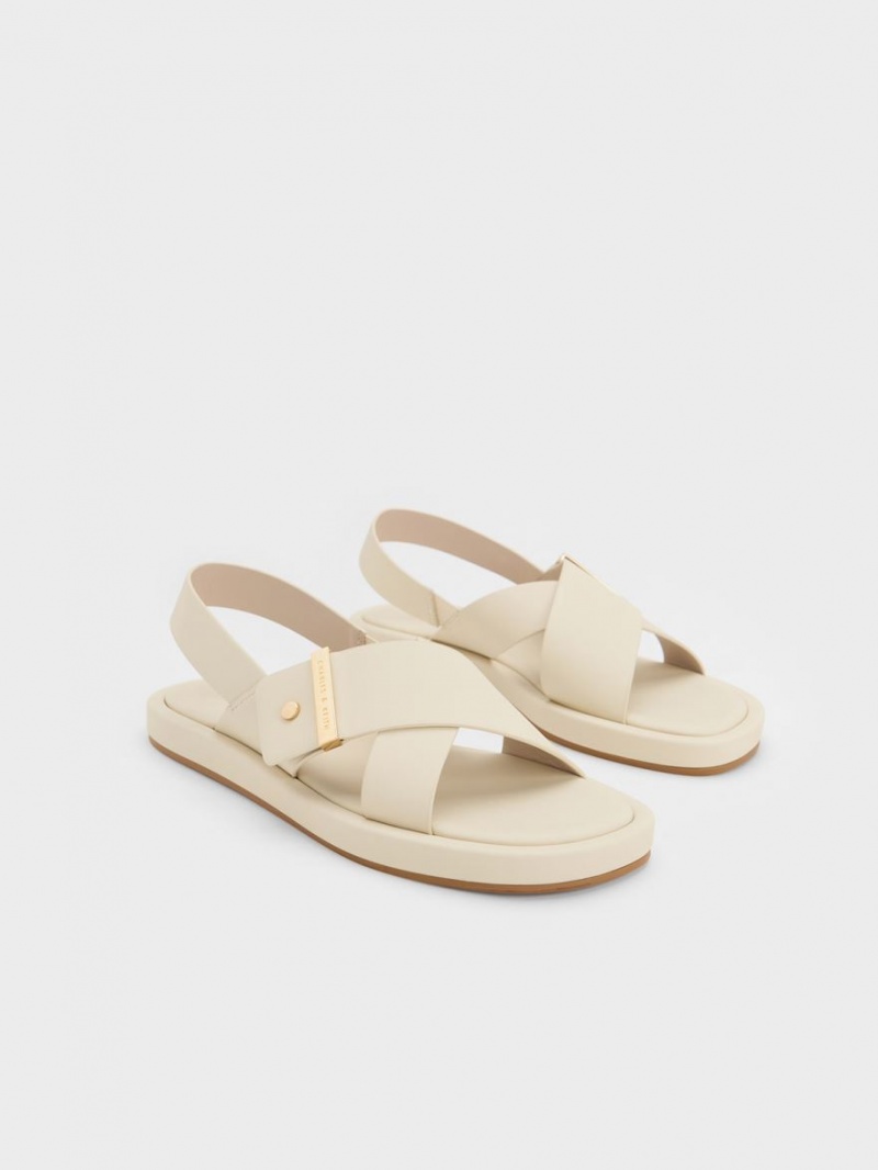 Charles And Keith Crossover Back Strap Sandals Cream | PHILIPPINES J394