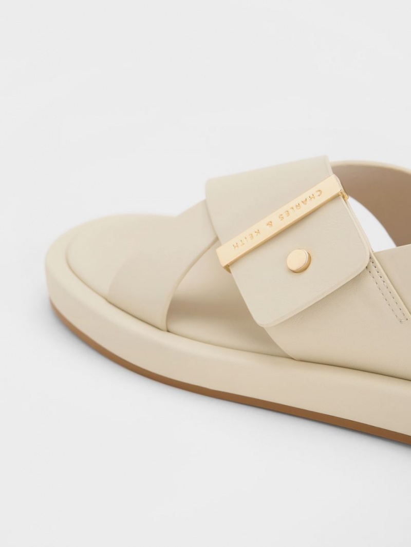 Charles And Keith Crossover Back Strap Sandals Cream | PHILIPPINES J394