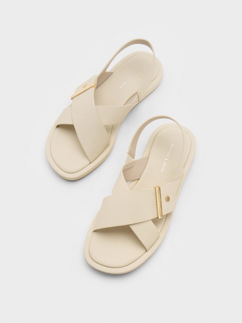 Charles And Keith Crossover Back Strap Sandals Cream | PHILIPPINES J394