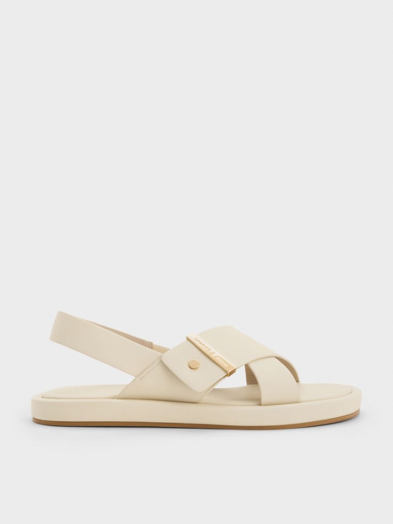 Charles And Keith Crossover Back Strap Sandals Cream | PHILIPPINES J394