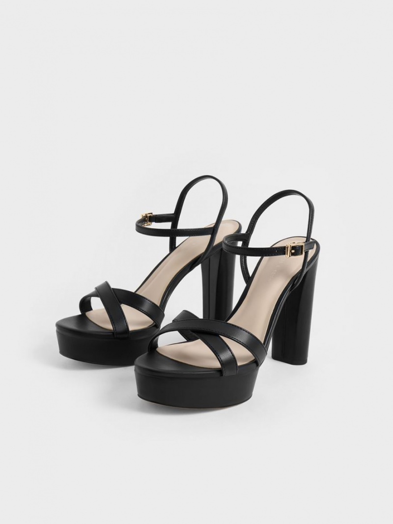 Charles And Keith Crossover Platform Heels Sandals Black | PHILIPPINES O075