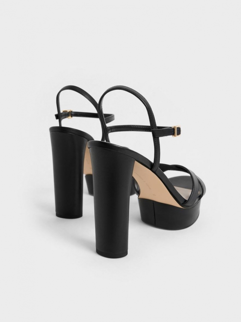 Charles And Keith Crossover Platform Heels Sandals Black | PHILIPPINES O075