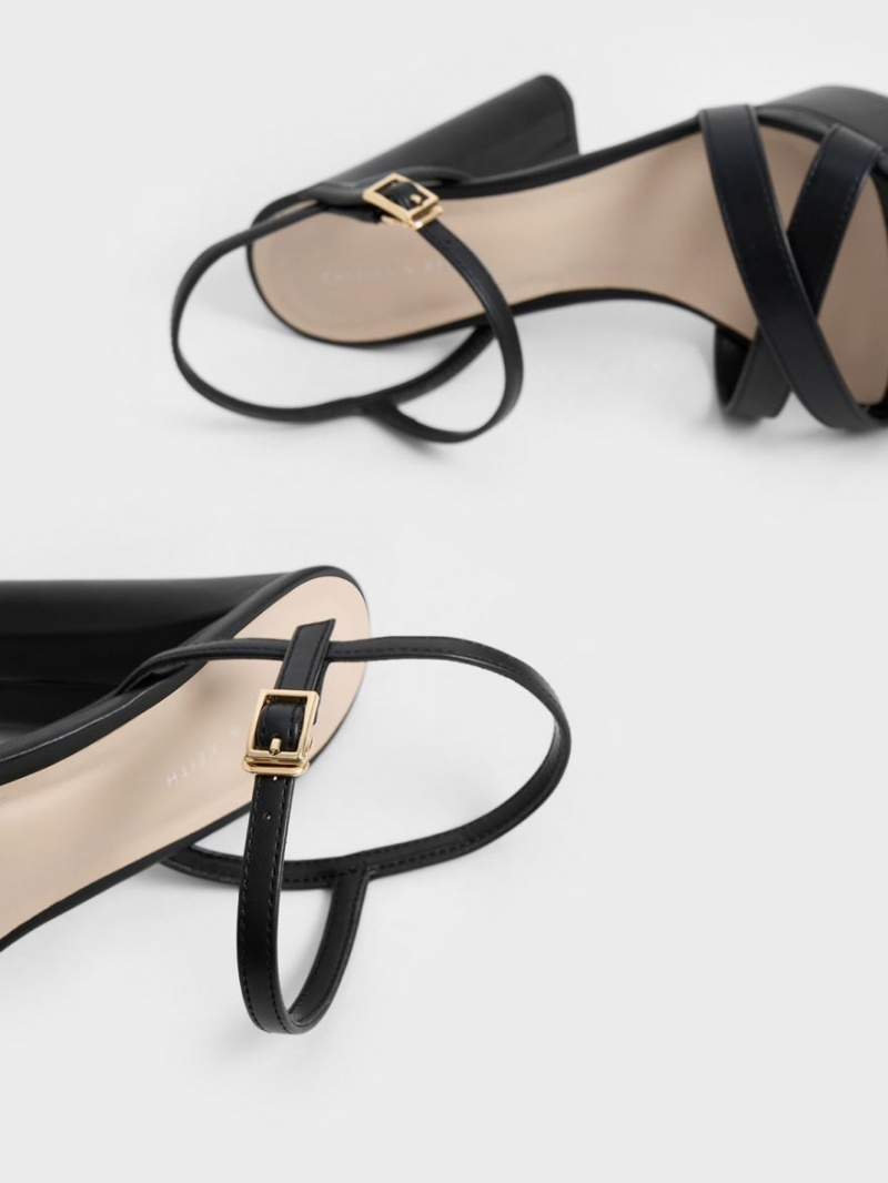 Charles And Keith Crossover Platform Heels Sandals Black | PHILIPPINES O075