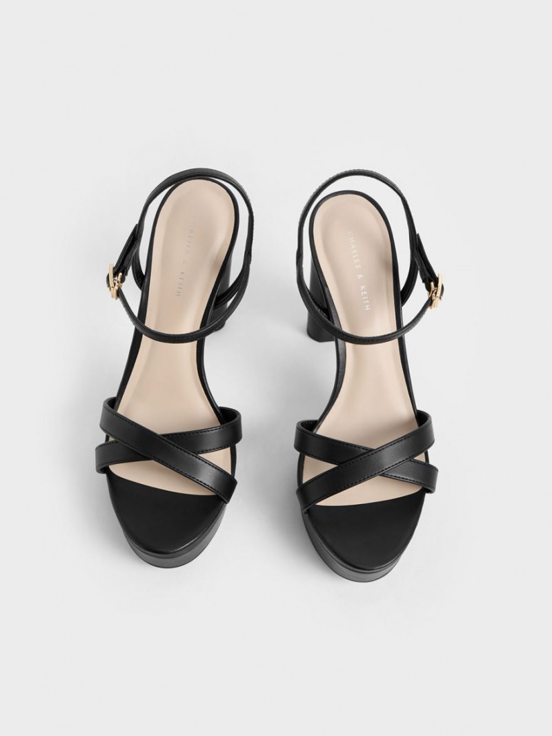 Charles And Keith Crossover Platform Heels Sandals Black | PHILIPPINES O075