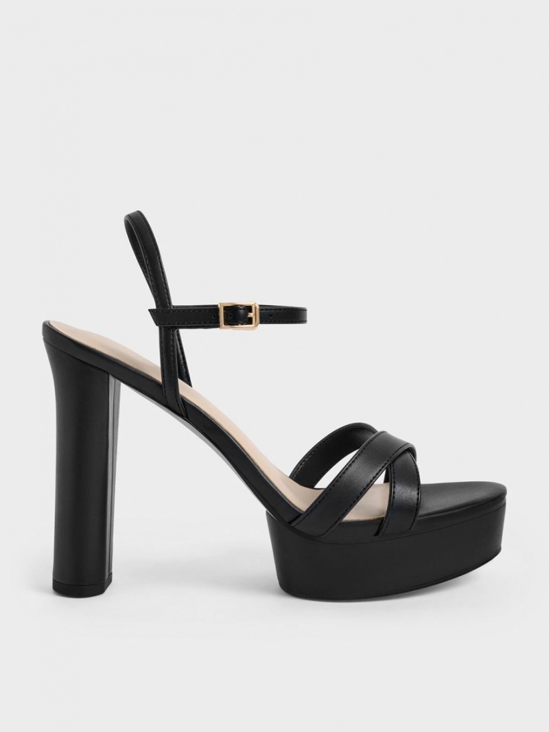 Charles And Keith Crossover Platform Heels Sandals Black | PHILIPPINES O075