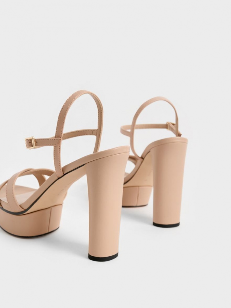 Charles And Keith Crossover Platform Heels Sandals Beige | PHILIPPINES R096