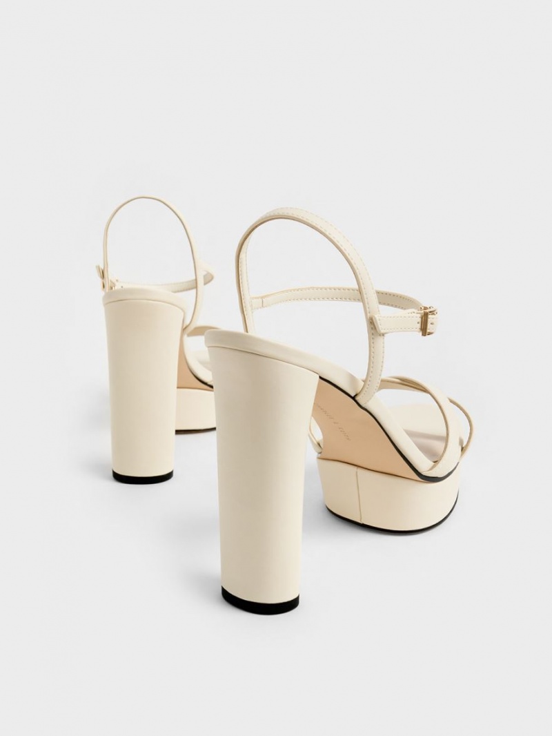 Charles And Keith Crossover Platform Heels Sandals Cream | PHILIPPINES I096