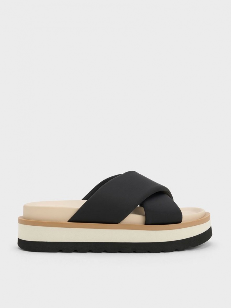 Charles And Keith Crossover Platform Slide Sandals Black | PHILIPPINES M685