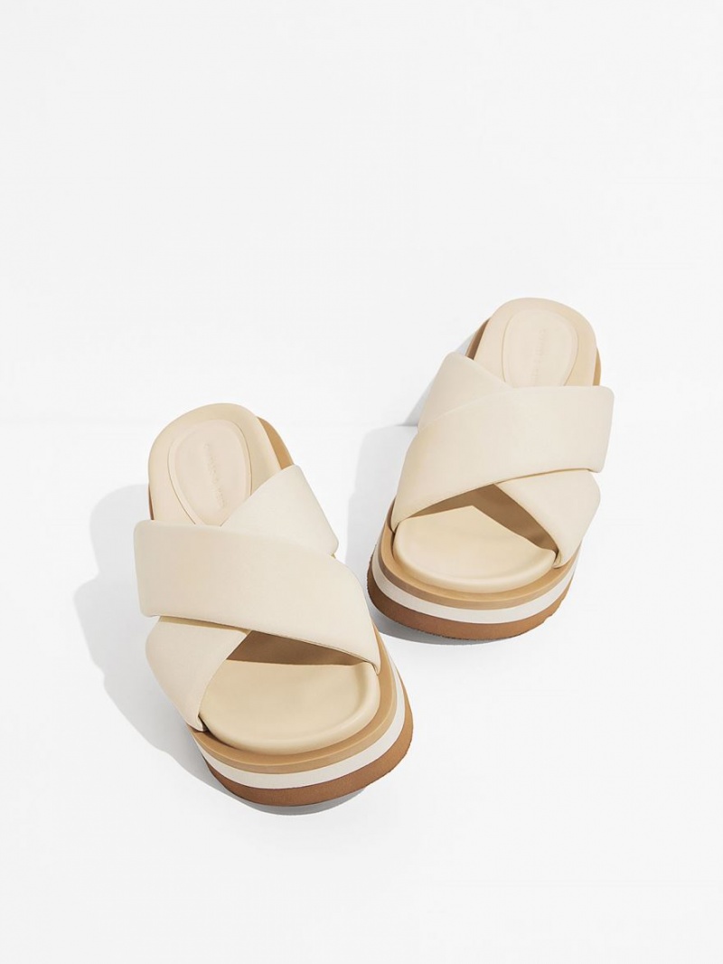 Charles And Keith Crossover Platform Slide Sandals Cream | PHILIPPINES J689