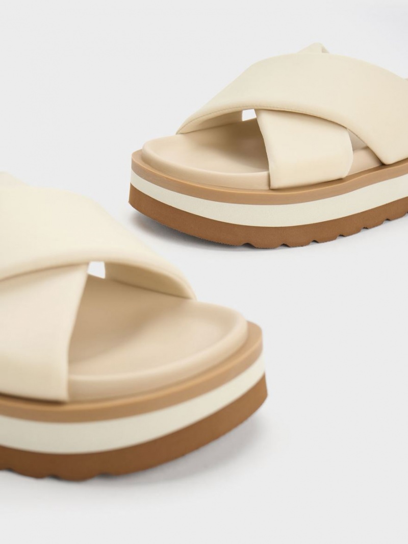 Charles And Keith Crossover Platform Slide Sandals Cream | PHILIPPINES J689