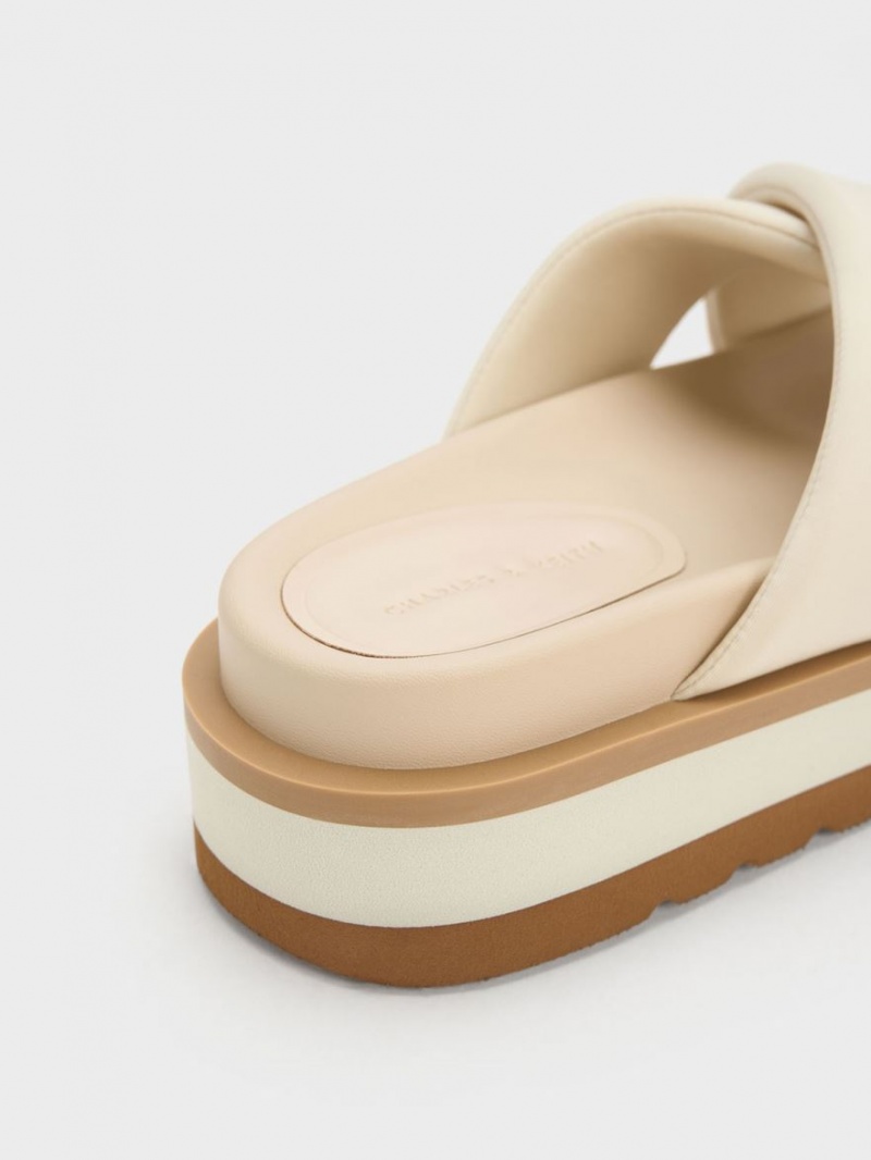 Charles And Keith Crossover Platform Slide Sandals Cream | PHILIPPINES J689