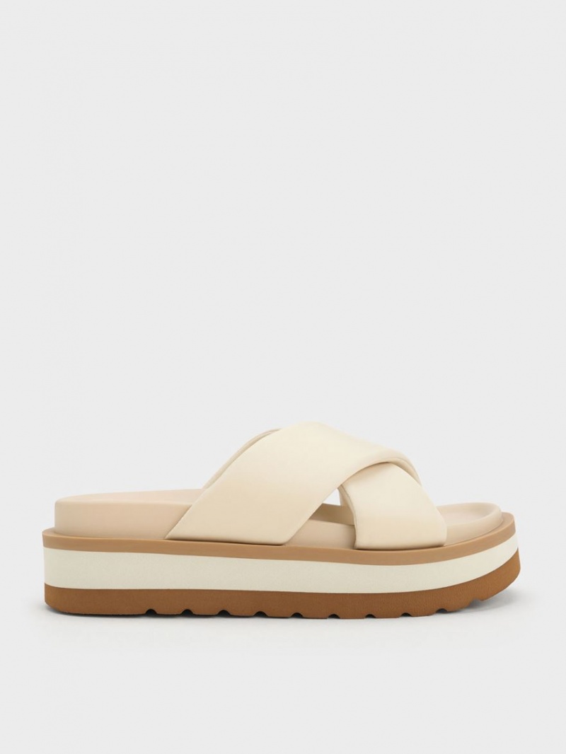 Charles And Keith Crossover Platform Slide Sandals Cream | PHILIPPINES J689