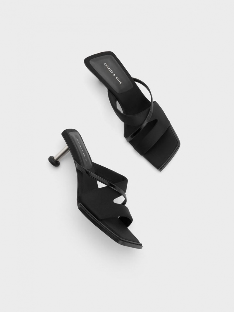 Charles And Keith Crossover Sculptural Heels Sandals Black | PHILIPPINES O763