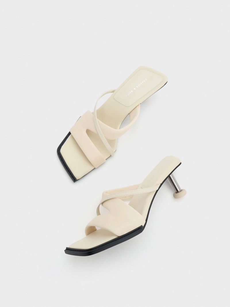 Charles And Keith Crossover Sculptural Heels Sandals Cream | PHILIPPINES Z529