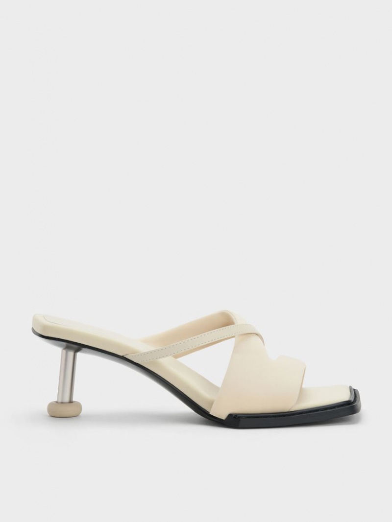 Charles And Keith Crossover Sculptural Heels Sandals Cream | PHILIPPINES Z529