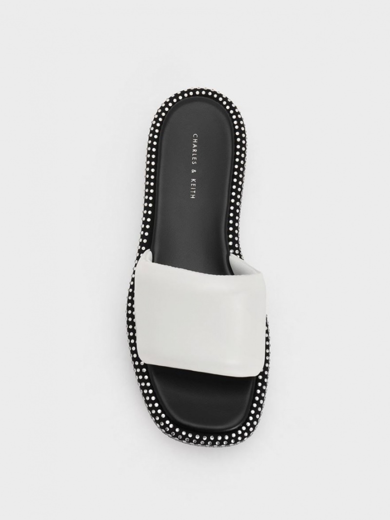 Charles And Keith Crystal-Embellished Platform Sandals White | PHILIPPINES X142